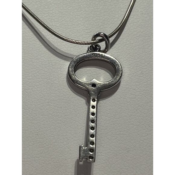Sterling Silver 925 Designer SIGNED Diamond Chip Key Shaped Pendant Necklace - Picture 8 of 14